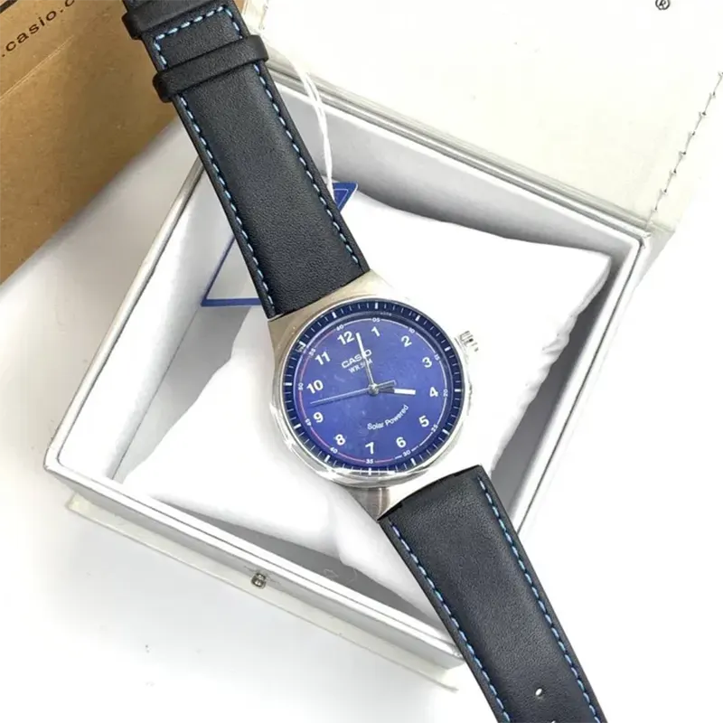 Casio Solar Blue Dial Leather Strap Men's Watch- MTP-RS105L-2BV